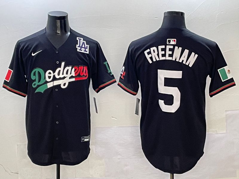Men Los Angeles Dodgers 5 Freeman Black Mexico Nike 2025 MLB Jersey style 9